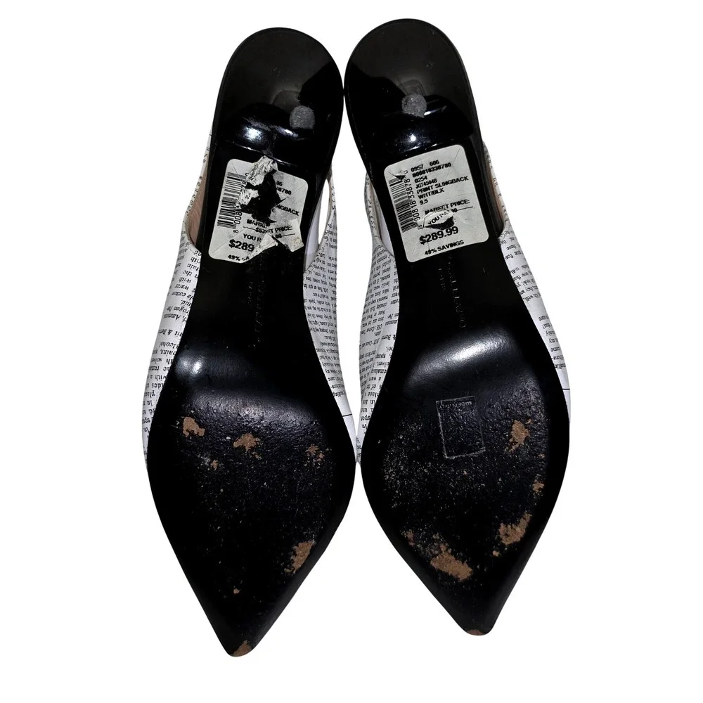 John Galliano Paris Newspaper Print Slingback Heels Womens 9.5 White Black EUC - Picture 9 of 12